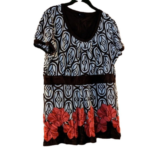STYLE & co brown hawaiian coral floral blouse 1X - Picture 1 of 10